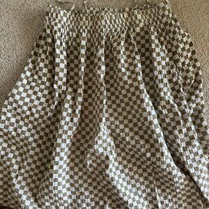 Rylee + Cru Checkered Linen Mini Dress Tan Check Size M